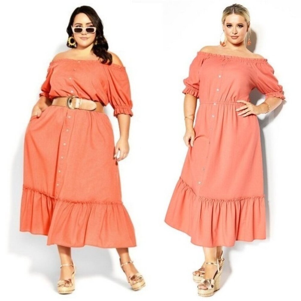 🍑 NEW City Chic Peach Alice Maxi Dress 22 / XL
